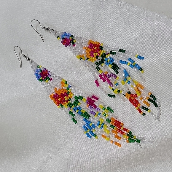 Beaded Tassel Long Drop Earrings, colorful - Picture 6 of 7